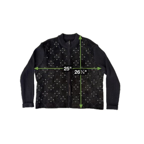 Robert Louis Grommet Studded Suede Knit Bomber Jacket | Rivet Edgy | Black Sz 2X - Picture 3 of 6
